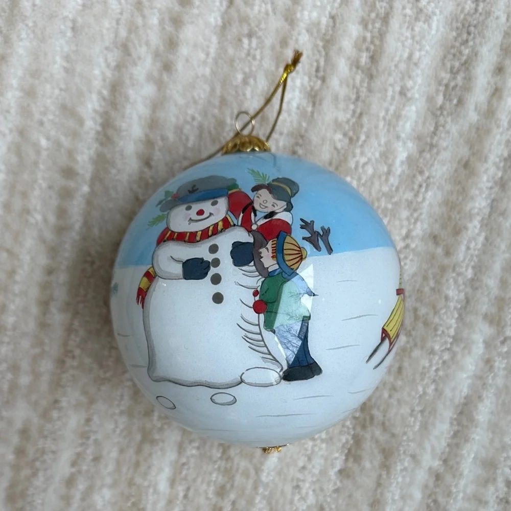 Li Bien Eglomise Ornament 1999 Children Snowman Sled Inside Hand Painted - Picture 13 of 16